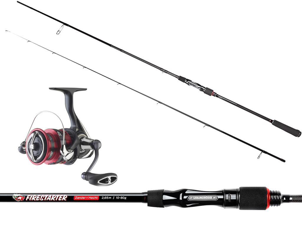 Angelset für Zander & Hecht - Lieblingsköder Firestarter Rute + DAIWA 23 Ninja LT 4000 C Rolle