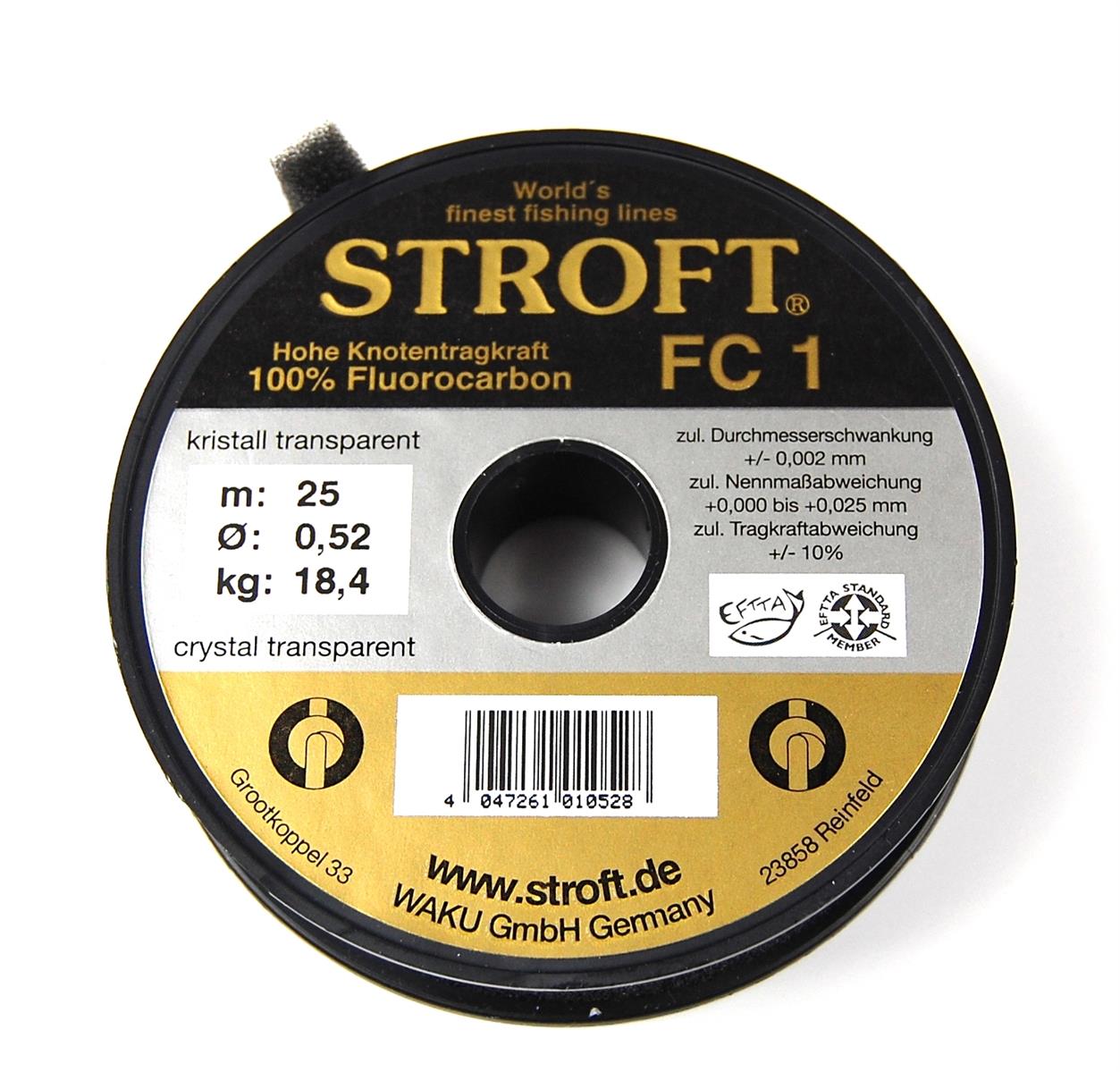 Stroft FC 1 - Flouro Carbon - 25 m Spule 0,52 mm - Tragkraft 18,4 Kg