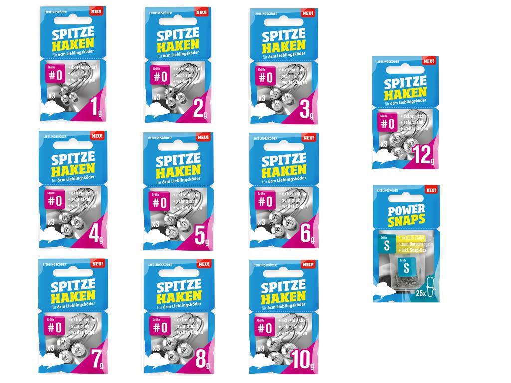 Spitze Haken Jigkopf-Set #/0 - 30 Jigköpfe + 25 Snaps - Lieblingsköder 6 cm