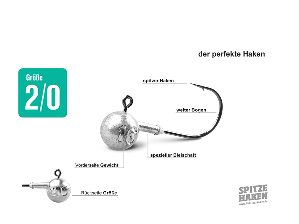Spitze Haken Jigkopf-Set 2/0 - Lieblingsköder 7,5 cm - 16 Jigköpfe + 20 Snaps
