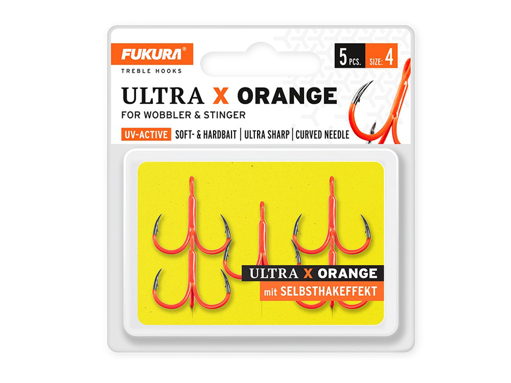 Fukura Ultra X Drillinge - Lieblingsköder Orange UV - Gr. 4