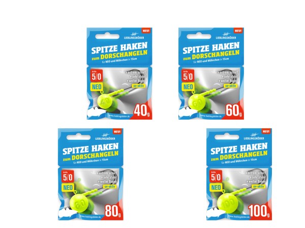 Lieblingsköder - Jigköpfe - Spitze Haken 5/0 Neo - 40 g bis 100 g