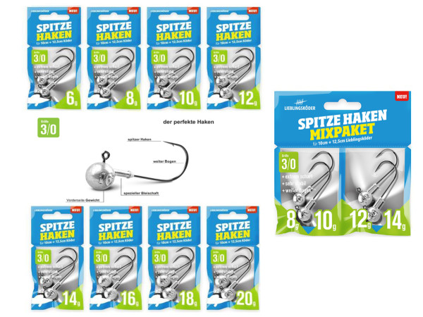 Lieblingsköder - Jigköpfe - Spitze Haken 3/0 - 6 g bis 20 g