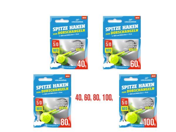 Lieblingsköder - Jigköpfe - Spitze Haken 5/0 Neo - 40 g bis 100 g