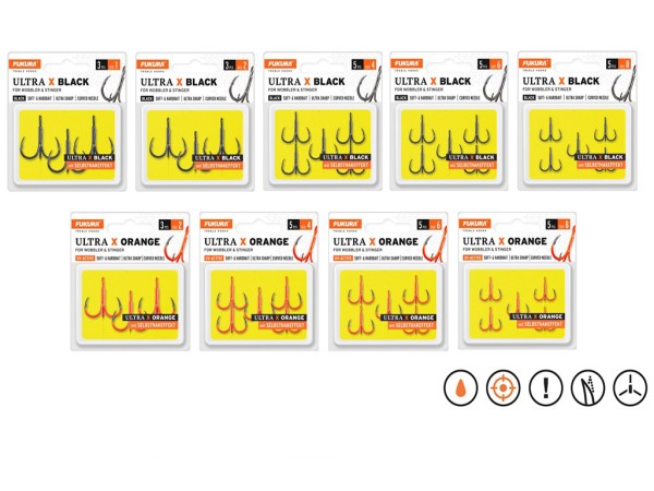 Fukura Ultra X Drillinge - Lieblingsköder - Black & Orange UV-Active