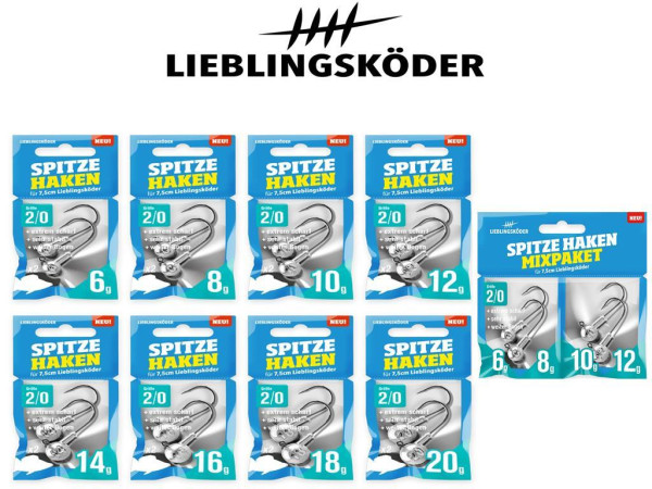 Lieblingsköder - Jigköpfe - Spitze Haken 2/0 - 6 g bis 20 g