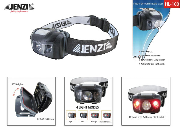 LED Kopflampe - Head Light HL100 - JENZI - mit Rotlicht