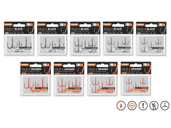Fukura Solid X Drillinge - Lieblingsköder - Black & Orange UV Active