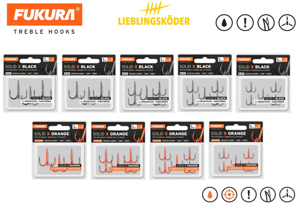 Fukura Solid X Drillinge - Lieblingsköder - Black & Orange UV Active