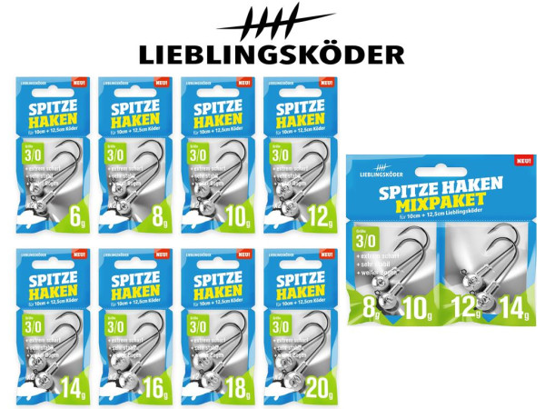 Lieblingsköder - Jigköpfe - Spitze Haken 3/0 - 6 g bis 20 g