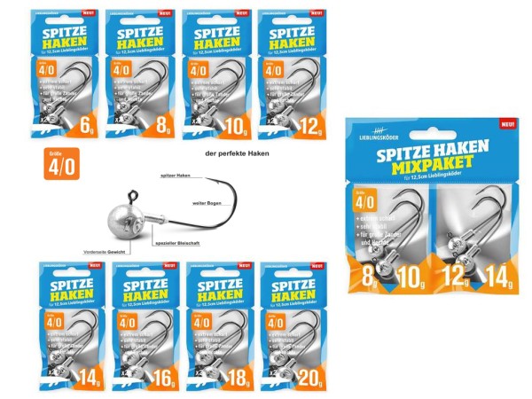 Lieblingsköder - Spitze Haken 4/0 - 4 bis 24 g