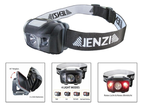 LED Kopflampe - Head Light HL100 - JENZI - mit Rotlicht