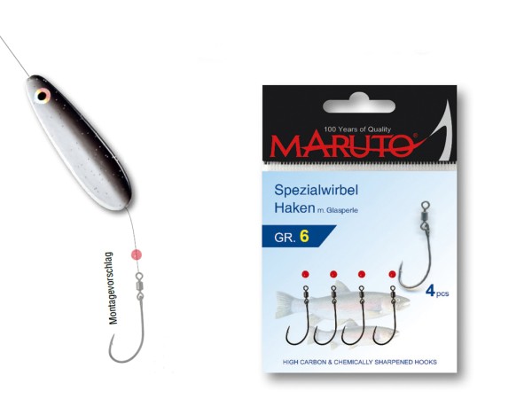 Maruto Spezialwirbel-Haken m. Glasperle - Hakengröße 1 bis 6