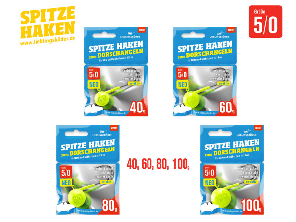 Lieblingsköder - Jigköpfe - Spitze Haken 5/0 Neo - 40 g bis 100 g